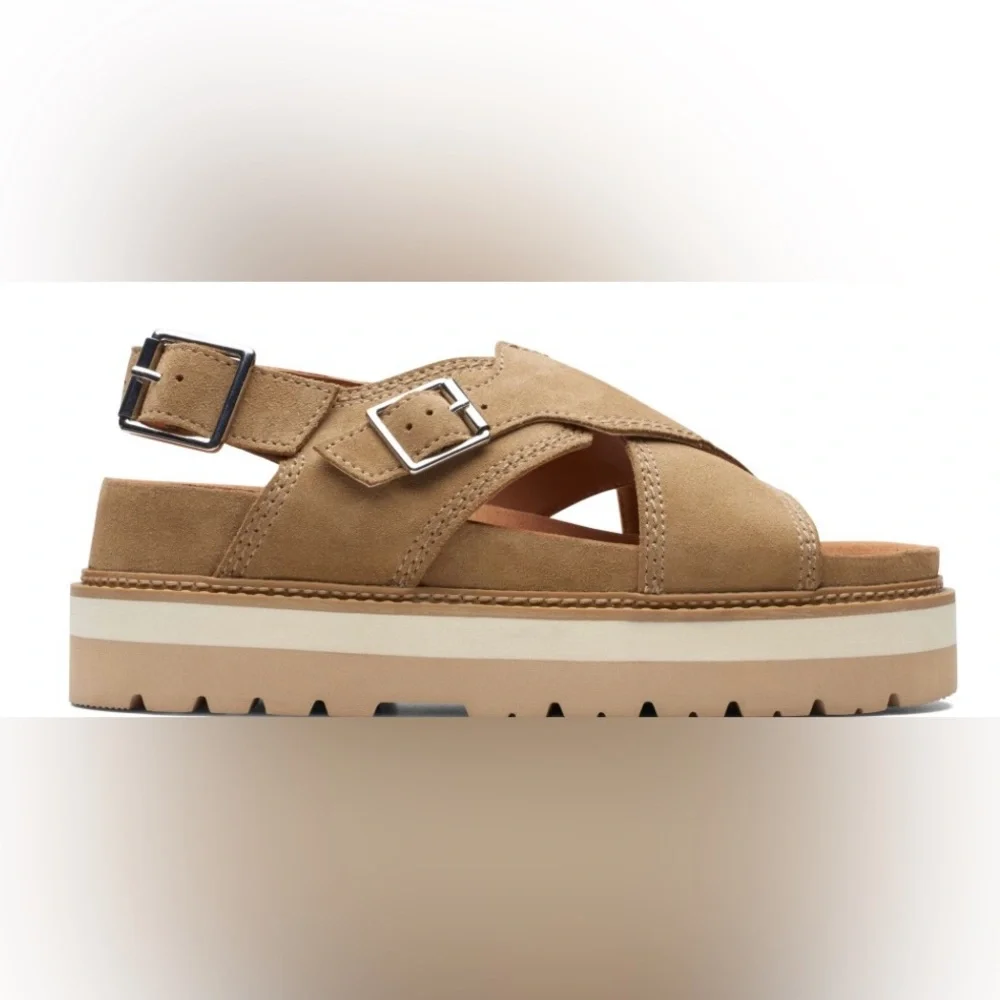 Clarks Orianna Roam Dark Sand Sable Fonce Tan Sandals Size 8.5 - Picture 2 of 16